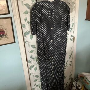 Tweeds Navy and White Polka Dot Button-Down Maxi Dress